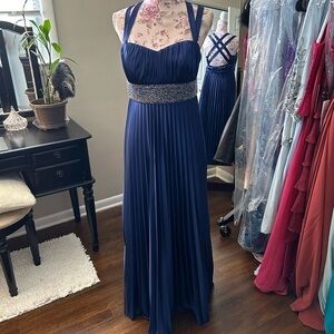 🔷My Michelle Beaded Satin Navy Blue Formal Prom Wedding Party Dress 8 10 Large